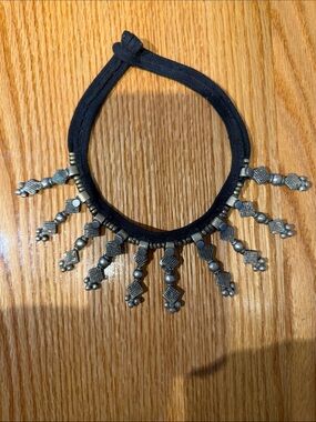 Handmade Afghani Kuchi Tribal Choker Shoelace Necklace w/ Silver Dangling Charms